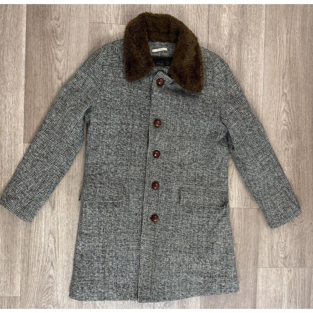 Men’s Gant New Haven Heritage Wool Tweed Winter Jacket Faux Fur Trim Small